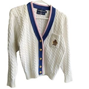 RALPH LAUREN V-Neck Gold Buttons Long Sleeves Luxury Sweater Cardigan Size Small